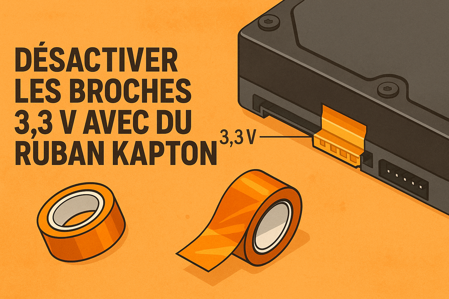 Pourquoi votre disque dur enterprise ne démarre pas : l’explication du 3.3 V et la solution Kapton