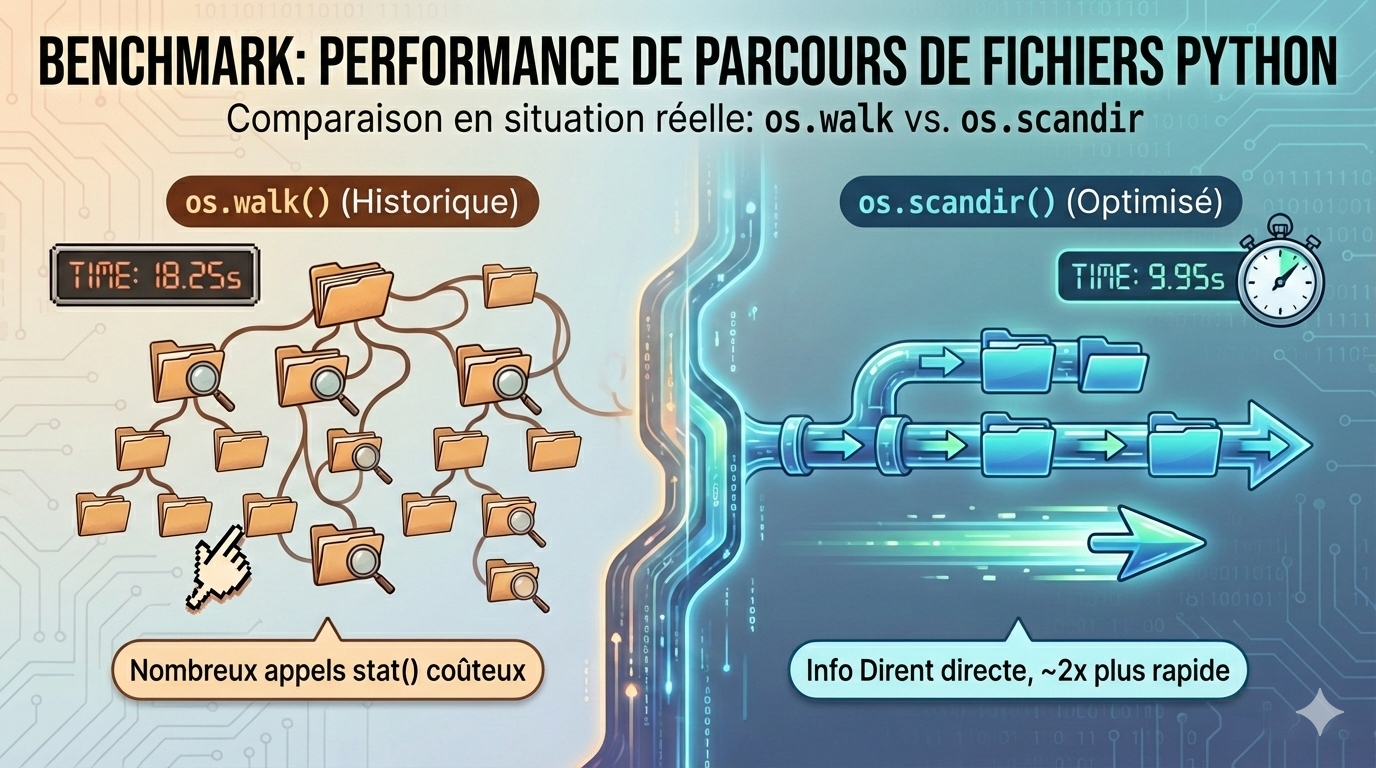 Pourquoi os.scandir() est nettement plus rapide que os.walk() en python ?